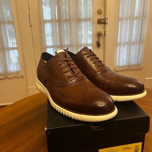 Cole Haan 2.Zerogrand Wing Ox Brown Wingtip Oxford Shoes with Brogue Detailing